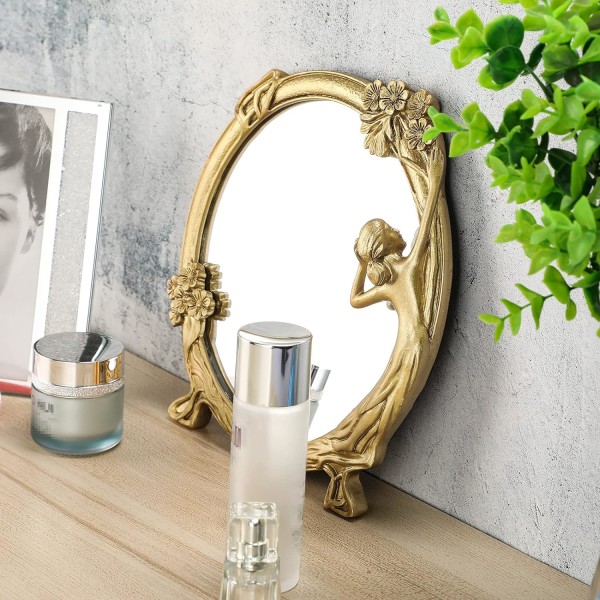 Guld dekorativt vægspejl Vintage hængende spejl til væg vintage dekoration, kosmetisk dressing spejl