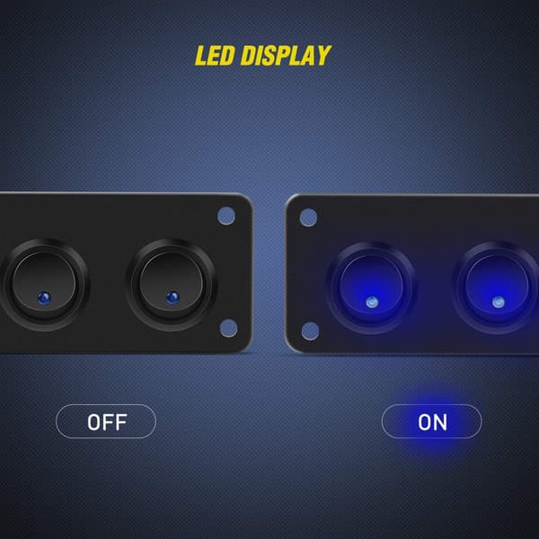 Runde blå LED vippebrytere 12-24V, bilbryterpanel, 5-veis, 12V bryterpanel for bil, lastebil