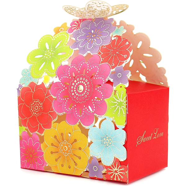 50 stk. Blomstersommerfugl hul slikæske Cookie gaveæsker Romantiske favoriserer Sød chokoladeæske til fødselsdagsfestartikler Multicolor 9*6*6CM