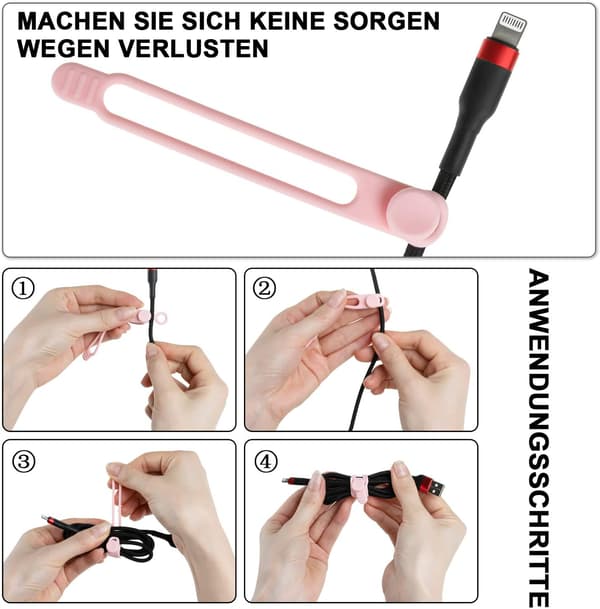 16 stk. silikone kabelbindere, kabelarrangør, genanvendelig Pink
