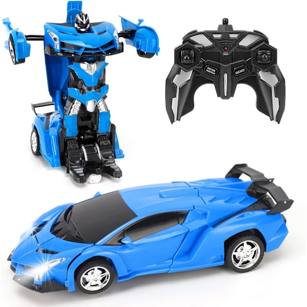 Transform RC Bil Robot, Uafhængig 2.4G Robot Deformations Bil Legetøj med Én Knap Transformation & 360 Hastighed Drifting 1:18 Skala blue B