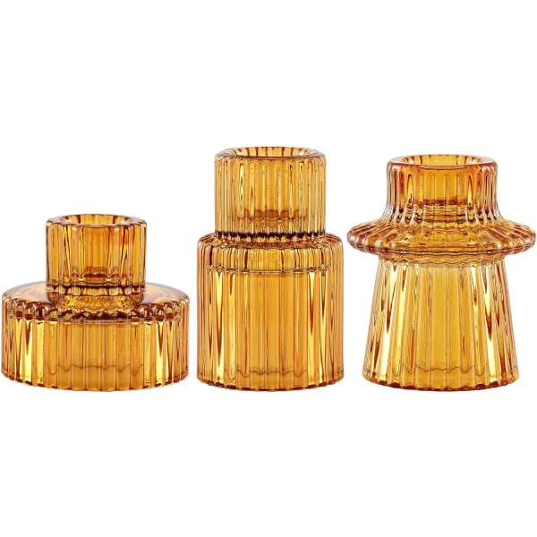 Clear Glass Candle Holders for Pillar Candles - Table Decoration Candle Holders Set of 3 Stylish Taper Candle Holders (Amber, 3 Pieces)