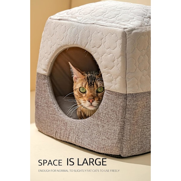 Kattehule Seng for Innekatter opptil 7kg, 37x33x30cm 3 i 1 Varm Hule Kattehus Kattesofa Seng Sammenleggbart Mikrofibertelt