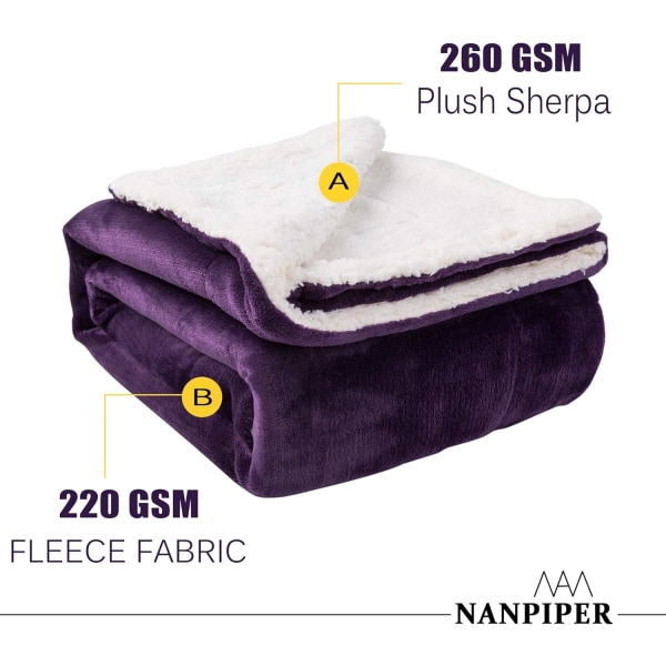 Sherpa-teppe - Varme tepper for vinteren - Supermyk, lodden flanellfleece/ulllignende vendbar fløyels plysj sofateppe - Lett Purple 50"x60"