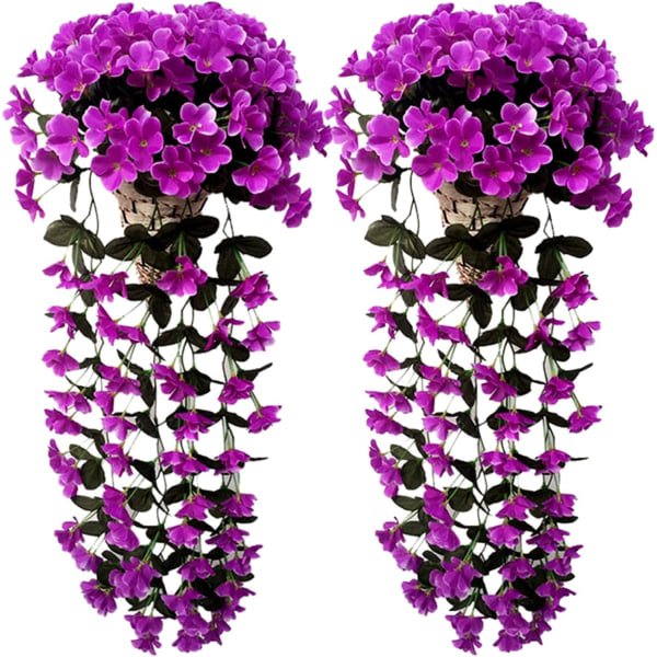 2 stk Kunstige Wisteria Vines Kunstige Hengende Blomster Kunstige Planter, Utendørs Hjemmedørsdekorasjon Purple