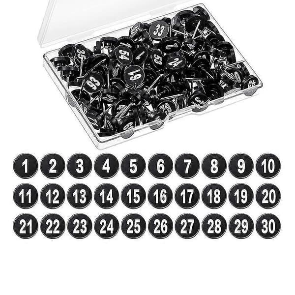 100 nummererte tegnestifter, nummererte tegnestifter nummerert fra 1 til 100, plasttegnestifter