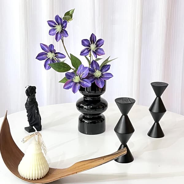 Glas Hydroponisk Vase, 7'' Sort Glasvase til Blomster, Blomster Vase til Hjemmeindretning, Moderne Geometrisk Glasvase (Sort) Black