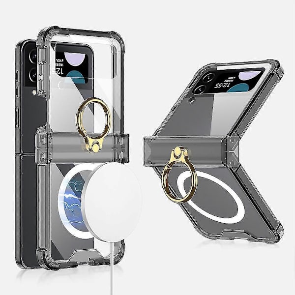 Magneettinen Magsafe-kotelo yhteensopiva Samsung Galaxy Z Flip 4:n kanssa, kirkas TPU all-inclusive -kotelo rengaspidikkeellä ja saranalla