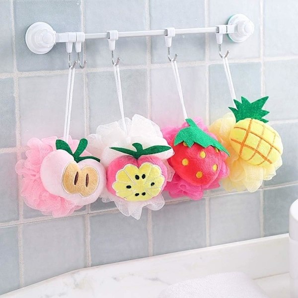 5 st Badpuff Mjuk Badsvamp Duschboll Bad Loofah Fruktformad Mesh Pouf Exfoliering Kroppspuffar Exfoliera Pouf