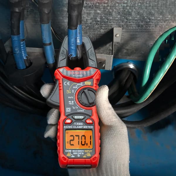 HT206D Klämmameter, 6000 Räkningar Auto-Range Multimeter 600A AC/DC Ström, 600V AC/DC Spänning med LCD-Bakgrundsbelysning, Kapacitans