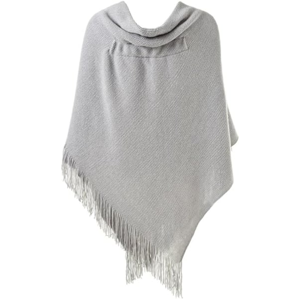 Women’s Loose Fitting Poncho Cape Shawl with Stylish Horn Buttons, V Neckline and V Hem(grey)