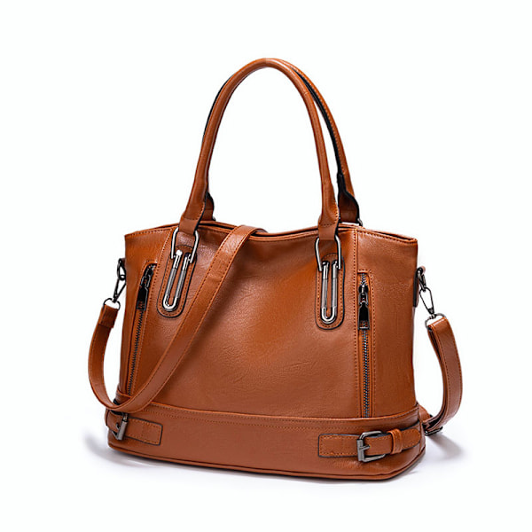 Dametass Crossbody Bag PU Lær Håndvesker Casual Shopper Bag Skulderveske Tote Bag Stor Kapasitet Marrón