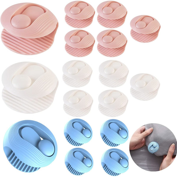 Täcke Clips, 18 st Duvet Cover Clips Nålfria Täcken Grippers Anti-Move Quilt Sheet Clip för att hålla täcket på plats (3 färger)