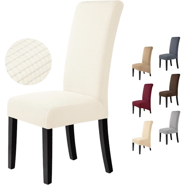 Stolsöverdrag Set om 6 Stretch Stolsöverdrag Stolsöverdrag för Matstolar Lätt att Sköta och Hållbara Jacquard Stolsöverdrag Beige