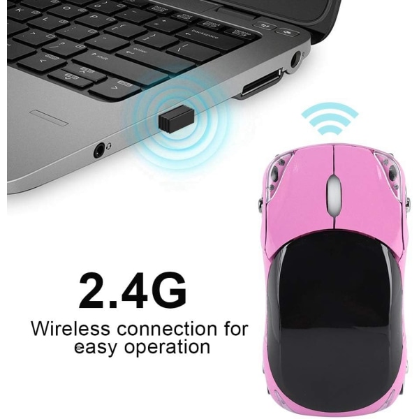 Trådlös mus för barn, 2,4G trådlös mus med USB mottagare, Trådlös bilmus optisk mus 1600DPI för bärbar dator Pink