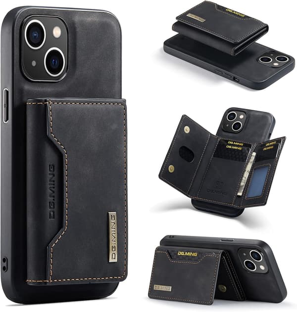 Wallet Case til iPhone 16, iPhone 16 (6,1 tommer) Case, iPhone 16 Læder Case med Aftagelig Kortholder, Sort