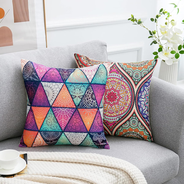 4-pack Dekorativa Kuddfodral 45cm x 45cm Modern Mandala Boho Kvadratiska Kuddfodral Bomullslinne Kuddfodral för Soffa