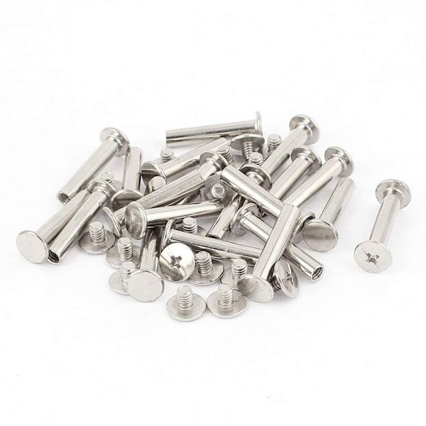 Bindande Chicago-skruvar, 30 set metallknappbindningsskruvsortiment kit nickelpläterade skruvar bindningsskruvar, silver