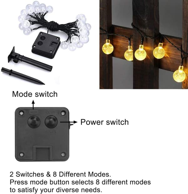 Solcellelys Utendørs Hage 21ft 30 LED Vanntette Lys, Dekorative Fargerike Lys warm light