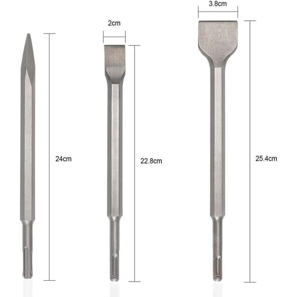 SDS Plus meisler, sett med 3 (stor meisel, flat meisel, spiss meisel) for lette driller og slaghammere standard arbeid i