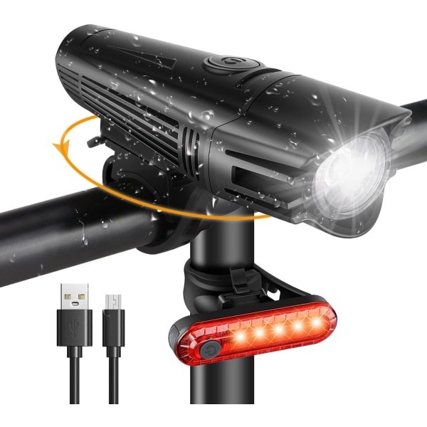 LED-cykelljus, USB uppladdningsbara cykelljus fram och bak, 4 ljuslägen, IPX 3 vattentät, 2000 mAh cykelljus
