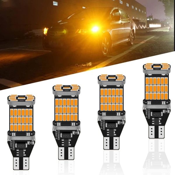 4-pakning 921 912 T10 T15 Amber/Gul 800 Lumen 12V-24V Ikke-polaritet Ekstremt Lys CANBUS Feilfri Ak-4014 45PCS Chipsets LED-pærer