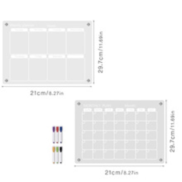 3D Magnetisk Akryl Ugeplan Notesblok Sletbar DIY Magnetisk Køleskabsmagnet (6 stk. Pen + Magnetisk Viskelæder + Opbevaringsboks)