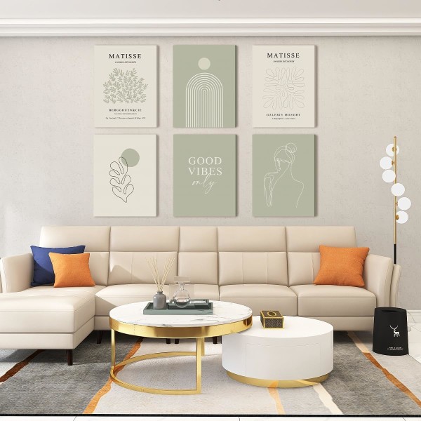 Moderneja abstrakteja kuvia ja seinätaidekoristeita, vihreän kankaan seinätaideprinttejä, olohuoneen makuuhuoneen seinäkoristeisiin 8x10" 6 kehystämätön set