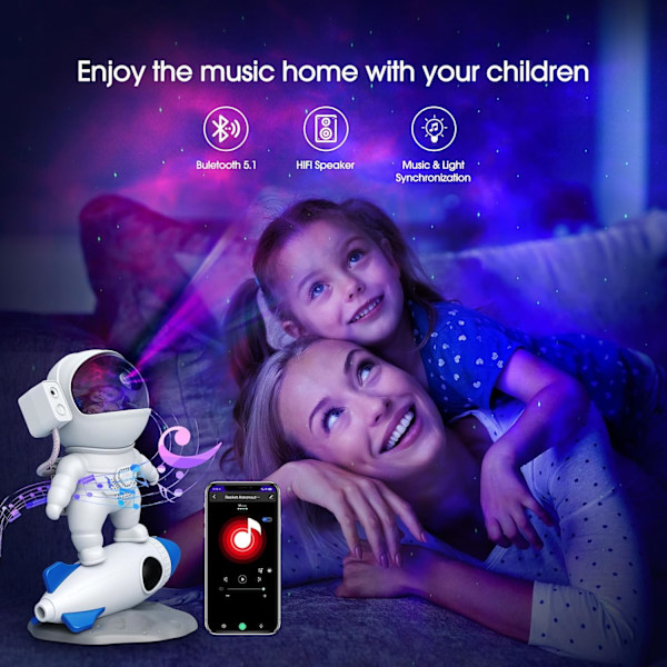 Astronaut Galaxy Projektor med Højttaler, 4K HD Smart Natlampe til Børn med RGB Justering/Hvid Støj/Bluetooth/Timer