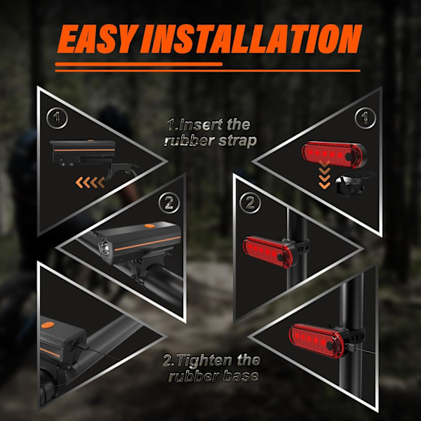 Laddningsbara cykellampor fram och bak, LED Ultra Ljus Cykellampor, Väg Mountainbike Tillbehör