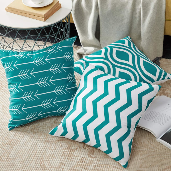 100 % hållbar canvas fyrkantiga dekorativa örngott för soffa, set med 6,18×18 tum Turquoise