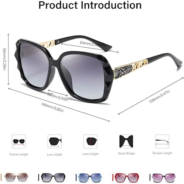 2 stk Oversized Polariserte Solbriller for Kvinner Trendy Klassiske Dame Solbriller UV400 Beskyttelse black and Brown
