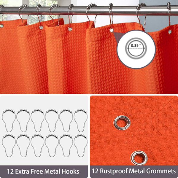 Våfflad duschdraperi, med duschdraperiringar tyg badkar draperi set Orange color 1.5*2m