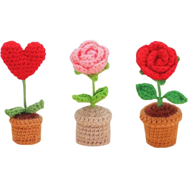 3 stk. Håndstrikkede Blomsterpotter Færdige Håndlavede Hæklede Blomsterpotter Hæklet Potteblomster Hæklet Solsikke Blomsterkurv style 2