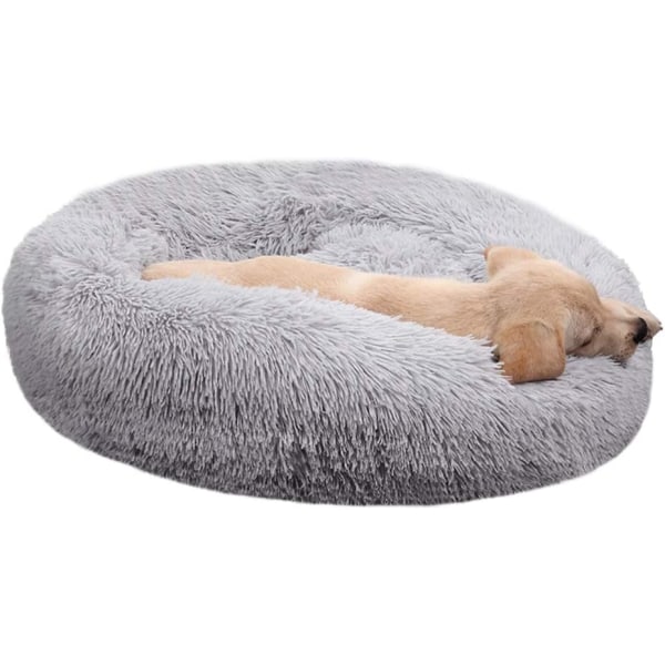 Faux pels hund seng katteseng, til mellemstore store hvalpe hund kat kennel pude selvoppvarmende seng Light Grey 27.6" Dx7.9 H