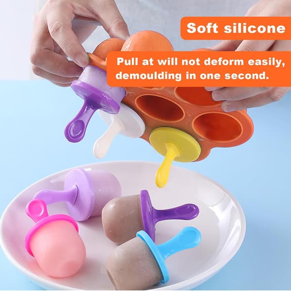 Ispinneformer for barn, ispinneformer i silikon, 7 hulrom popsicle-form med plastpinner, matfrysebrett