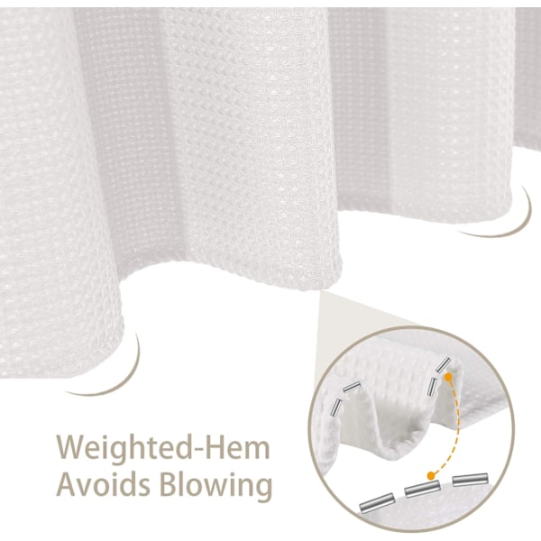 Våfflad duschdraperi, med duschdraperiringar tyg badkar draperi set White 2*1.8m