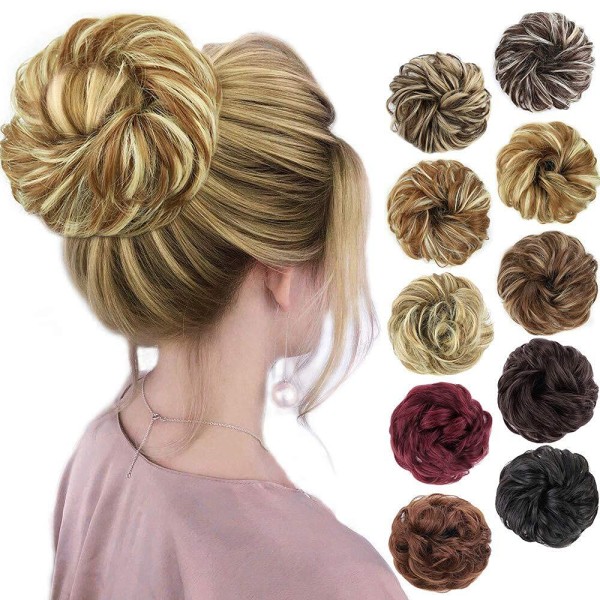 1 stk. Messy Hair Bun Hår Scrunchies Extension Curly Wavy Messy Syntetisk Chignon til kvinder Updo Hairpiece Strawberry Blonde & Light Blonde