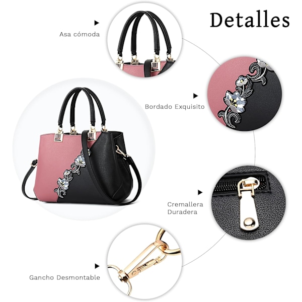 Dametasker Blomstermønster Crossbody Tasker Pom Pom Dekoration Håndtasker Tote Tasker til Damer Skuldertaske PU Læder rosa