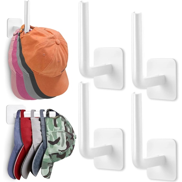 Hattehylde til væg Hat Organizer(4-pak), klæbende hattekroge til væg, ingen boring Hatteophæng til skab Cowboy Hat Holder Display