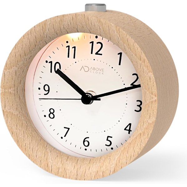 aboveClock Väckarklocka Sängbord, Tickfri Sängklocka med Snooze och Nattlampa Funktion, Analog Klocka Batteridriven