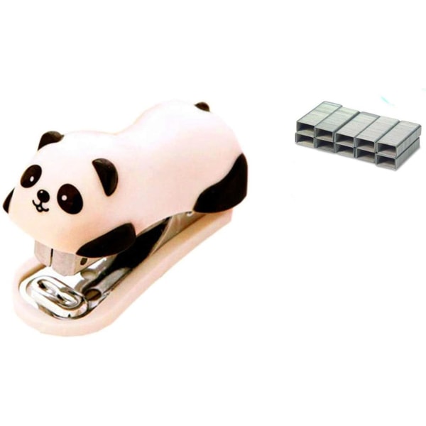 Bærbar Mini Cute Panda Desktop Hæftemaskine Sæt med 1000 STK No.10 hæfteklammer til kontorskole hjemmebrug Black and white