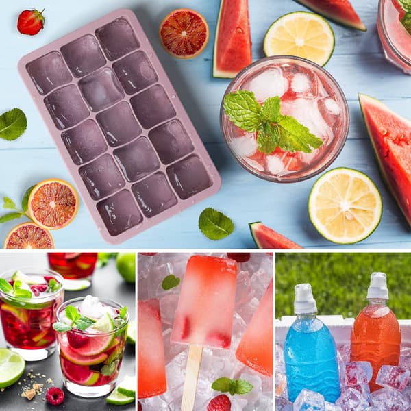 Isbitsform med lock och tång, 3-pack 45 kuber, stora återanvändbara silikonisbitsformar och BPA-fria (Rosa+Blå+Grön)