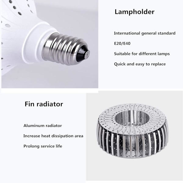 LED-pærer E40 200W Industrielle LED-lampe, Neutral Hvid 6500K, 20000lm, AC 160-265V, Tilsvarende 1800W Halogenpære LED-lampe, til Lager Værksted, Os V.