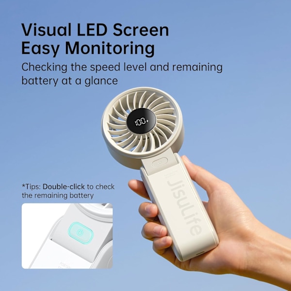 Handhållen Fläkt Life7 – Ultimat Flexibilitet: Högeffektsmotor, LED-Display, 5000mAh Uppladdningsbar, 5 Hastigheter, Vikbar Design Gray