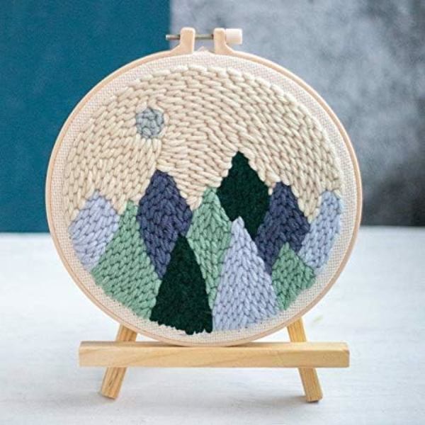 Serie af Scenery Punch Needle Broderi Starter Kits Punch Needle Værktøj Trådning Stof Broderi Hoop Garn Tæppe Punch Needle Forest 9.45 x 8.94 x 0.39
