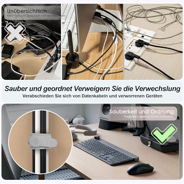 16 stk silikonkabelbindere, kabelarrangør, gjenbrukbar Gray