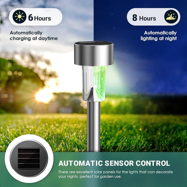 Trådløse 12 stk. farverige LED-solcellelamper i rustfrit stål til udendørs brug, 4,5*29,5 cm