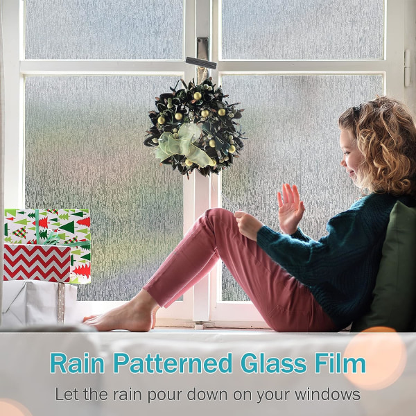 Regn Glas Vindue Film Privatliv Statisk Vindue Klamrer Dekorativ Glas Mærkat til Hjemmet Kontor Fjernelse UV Beskyttelse Varme Kontrol style 1 45*100CM