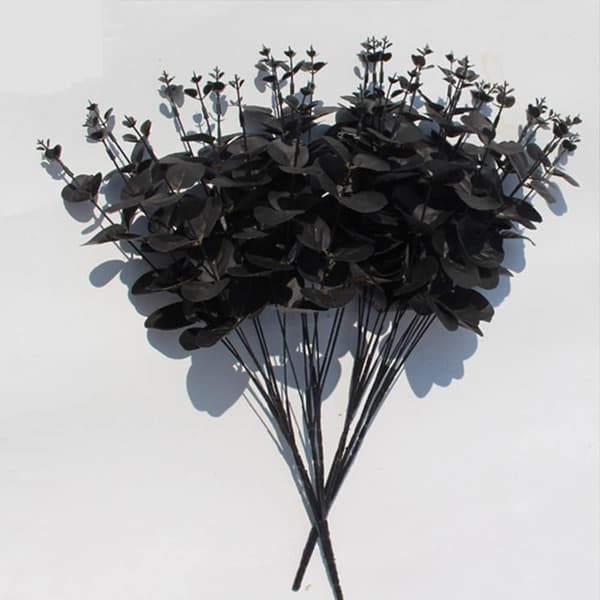 Sæt med 3 kunstige eukalyptusgrene, centerpiece til Thanksgiving, Halloween, borddekoration (sort)